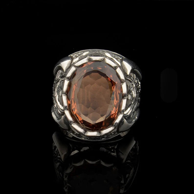 Gental Gems by Karat Kings | Unique Turkish Style Ring with Natural Gomed |  Sterling Silver Oxidized Ring | Men's Jewelry | With Certificate of Authenticity and  Hallmark