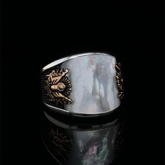 Unique Designed Turkish Style Curved Ring with Mother Of Pearl |  Sterling Silver Ring |With Certificate of Authenticity and  Hallmark