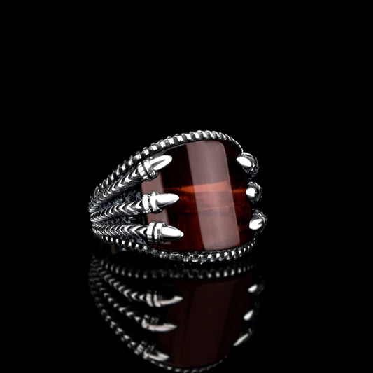 Gental Gems by Karat Kings | Unique Designed Turkish Style Curved Ring with Natural Gomed |  Sterling Silver Ring | Men's Jewelry | With Certificate of Authenticity and  Hallmark