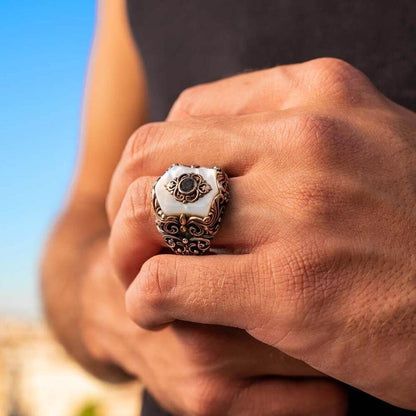 Gental Gems by Karat Kings | Unique Turkish Style Ring with Natural Pearl |  Sterling Silver Oxidized Ring