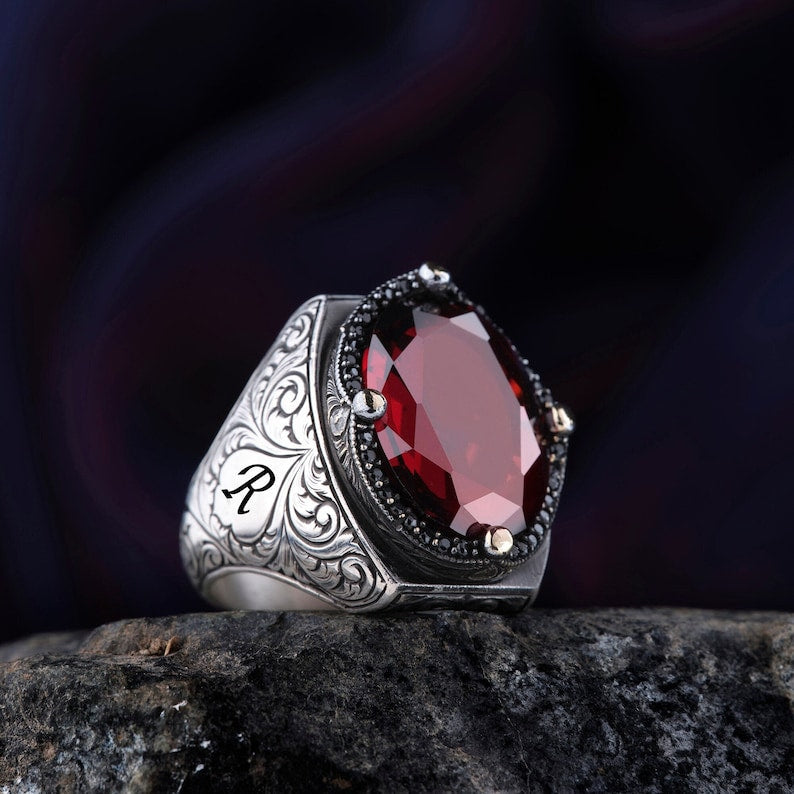 Gental Gems by Karat Kings | Unique Custom Name Style Ring with Natural Gomed |  Sterling Silver Oxidized Ring | Men's Jewelry | With Certificate of Authenticity and  Hallmark