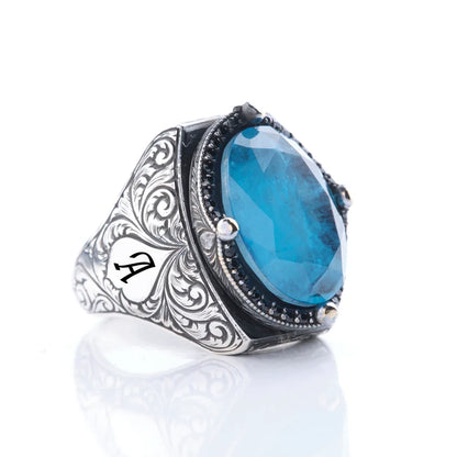 Gental Gems by Karat Kings | Exclusively Designed Ring with Blue Topaz |  Sterling Silver Oxidized Ring | Men's Jewelry | With Certificate of Authenticity and  Hallmark