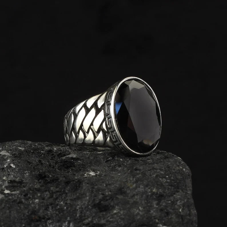Gental Gems by Karat Kings | Unique Turkish Style Ring with Natural Black Onyx | Black Rhodium & Gold Plated  Sterling Silver Ring | Men's Jewelry | With Certificate of Authenticity and  Hallmark