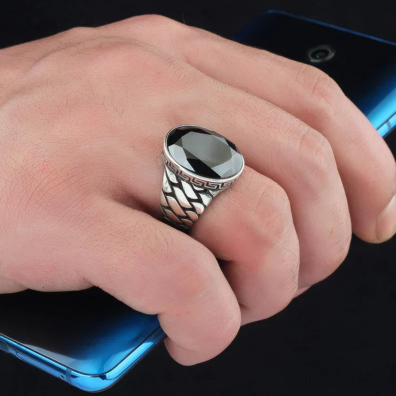 Gental Gems by Karat Kings | Unique Turkish Style Ring with Natural Black Onyx | Black Rhodium & Gold Plated  Sterling Silver Ring | Men's Jewelry | With Certificate of Authenticity and  Hallmark