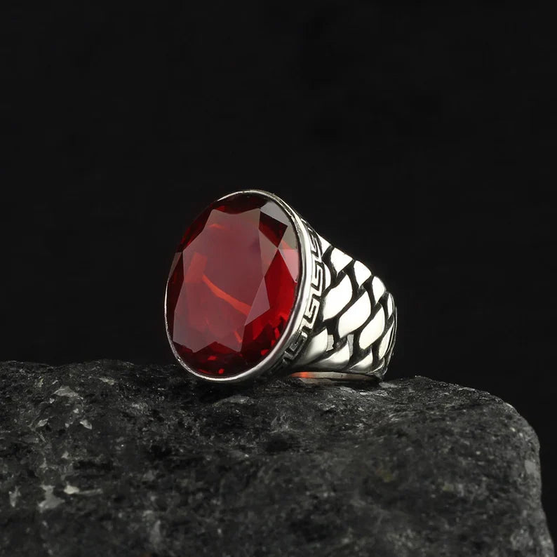 Gental Gems by Karat Kings | Unique Turkish Style Ring with Natural Gomed |  Sterling Silver Oxidized Ring