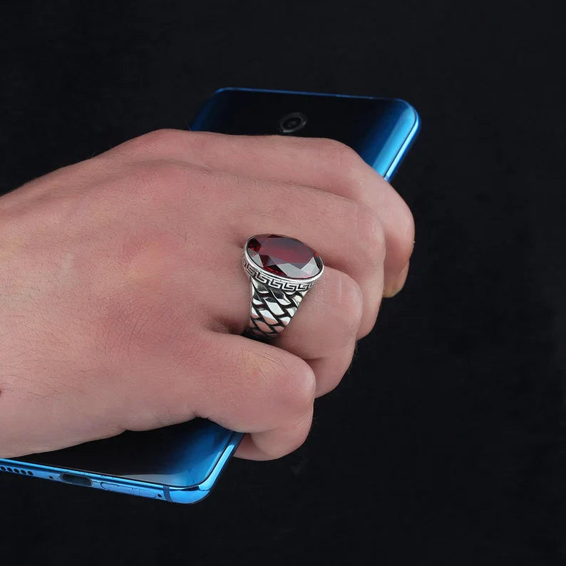 Gental Gems by Karat Kings | Unique Turkish Style Ring with Natural Gomed |  Sterling Silver Oxidized Ring