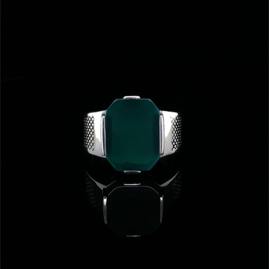 Gental Gems by Karat Kings | Unique Designed Turkish Style Ring with Natural Green Onyx |  Sterling Silver Oxidized Ring | Men's Jewelry | With Certificate of Authenticity and  Hallmark