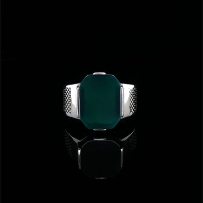 Gental Gems by Karat Kings | Unique Designed Turkish Style Ring with Natural Green Onyx |  Sterling Silver Oxidized Ring | Men's Jewelry | With Certificate of Authenticity and  Hallmark