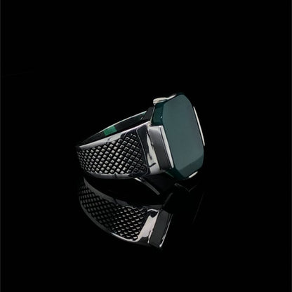 Gental Gems by Karat Kings | Unique Designed Turkish Style Ring with Natural Green Onyx |  Sterling Silver Oxidized Ring | Men's Jewelry | With Certificate of Authenticity and  Hallmark