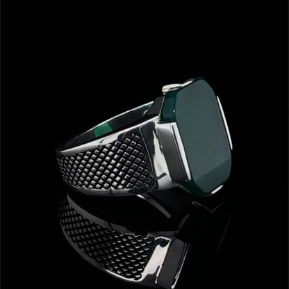 Gental Gems by Karat Kings | Unique Designed Turkish Style Ring with Natural Green Onyx |  Sterling Silver Oxidized Ring | Men's Jewelry | With Certificate of Authenticity and  Hallmark
