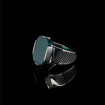 Gental Gems by Karat Kings | Unique Designed Turkish Style Ring with Natural Green Onyx |  Sterling Silver Oxidized Ring | Men's Jewelry | With Certificate of Authenticity and  Hallmark