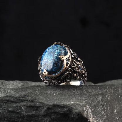 Gental Gems by Karat Kings | Unique Designed Turkish Style Ring with Natural IraniTurquoise (Firoza) |  Sterling Silver Oxidized Ring