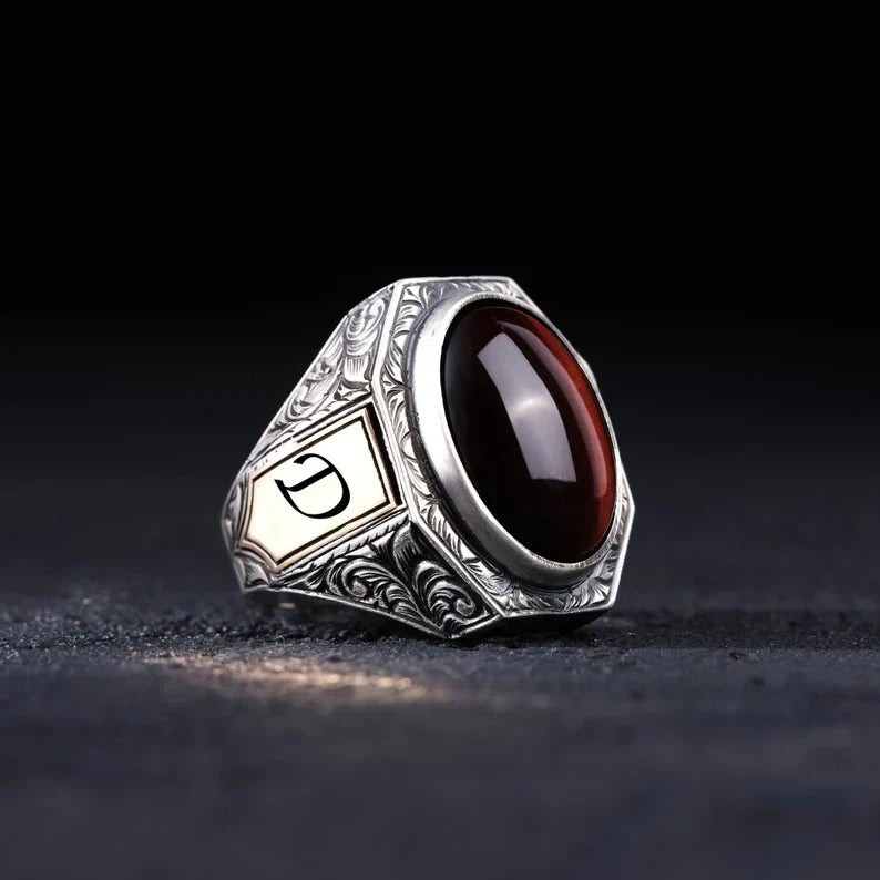 Gental Gems by Karat Kings | Unique Designed Turkish Style Ring with Natural Tiger Eye  |  Sterling Silver Oxidized Ring