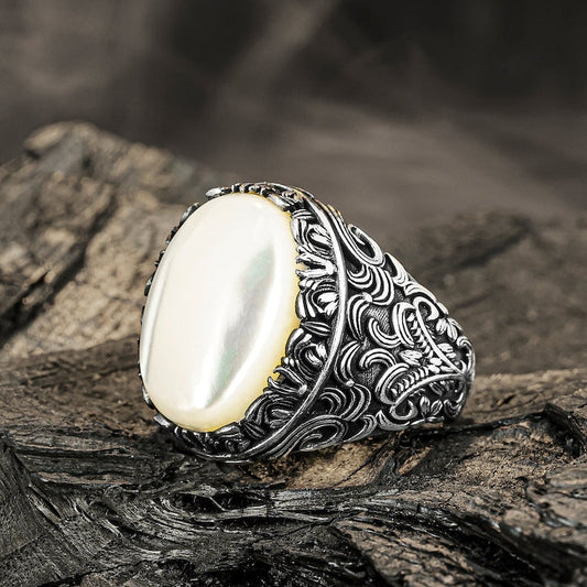 Gental Gems by Karat Kings | Unique Turkish Style Ring with Natural Pearl |  Sterling Silver Oxidized Ring | Men's Jewelry | With Certificate of Authenticity and  Hallmark
