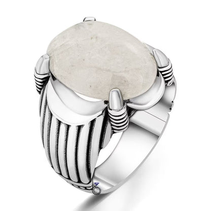 Gental Gems by Karat Kings | Unique Designed Turkish Style Ring with Natural Moonstone |  Sterling Silver Oxidized Ring | MRen's Jewelry | With Certificate of Authenticity and  Hallmark