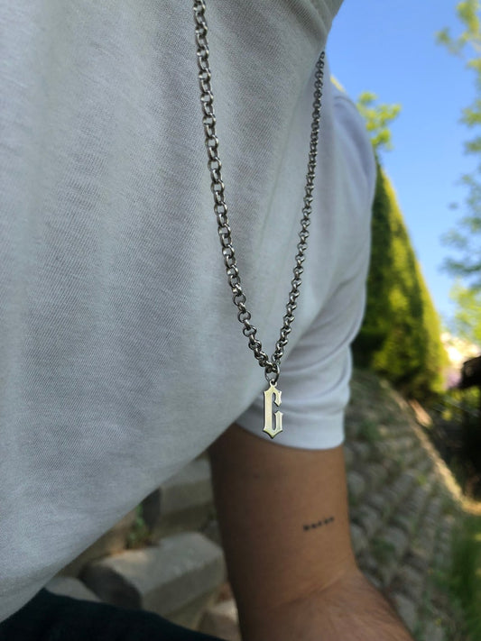 Gental Gems by Karat Kings | Minimalist Solid 4mm Round Link Chain with Custom Name Initial (Rhodium Plated) |  Sterling Silver Chain