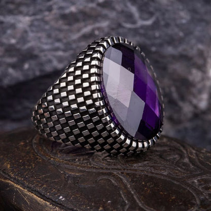 Gental Gems by Karat Kings | Unique Designed Turkish Style Ring with Purple Amethyst ,  Sterling Silver Oxidized Ring | Men's Jewelry | With Certificate of Authenticity and  Hallmark