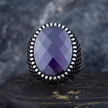 Gental Gems by Karat Kings | Unique Designed Turkish Style Ring with Purple Amethyst ,  Sterling Silver Oxidized Ring | Men's Jewelry | With Certificate of Authenticity and  Hallmark