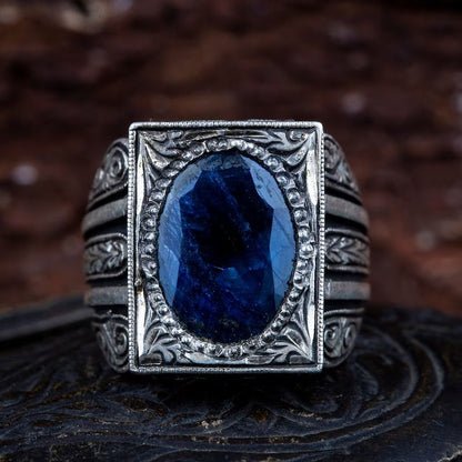 Gental Gems by Karat Kings | Unique Turkish Style Ring with S Blue Sapphire, Oxidized Sterling Silver  Ring | Jewellery for Men| With Certificate of Authenticity and  Hallmark