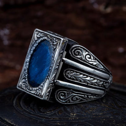 Gental Gems by Karat Kings | Unique Turkish Style Ring with S Blue Sapphire, Oxidized Sterling Silver  Ring | Jewellery for Men| With Certificate of Authenticity and  Hallmark