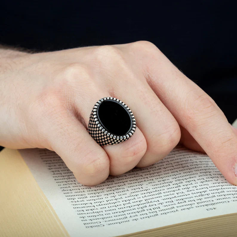 Gental Gems by Karat Kings | Classic Signet Ring with Natural Black Onyx |  Sterling Silver Ring | Men's Jewelry | With Certificate of Authenticity and  Hallmark