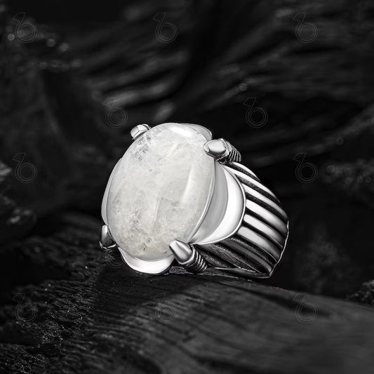 Gental Gems by Karat Kings | Unique Designed Turkish Style Ring with Natural Moonstone |  Sterling Silver Oxidized Ring | MRen's Jewelry | With Certificate of Authenticity and  Hallmark
