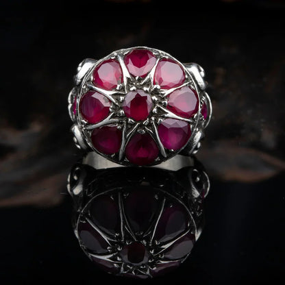 Gental Gems by Karat Kings | Unique Designed Ring with Natural Victorian Ruby Dome|  Sterling Silver Oxidized Ring