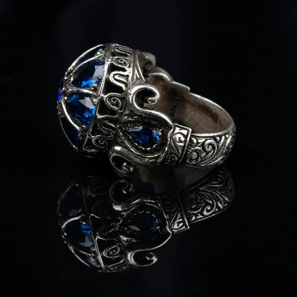 Gental Gems by Karat Kings | Unique Turkish Style Ring with Victorian Blue Zircon |  Sterling Silver Oxidized Ring | Men's Jewelry | With Certificate of Authenticity and  Hallmark