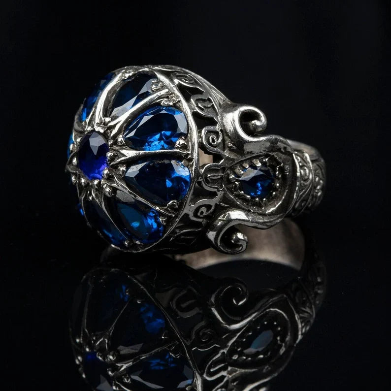 Gental Gems by Karat Kings | Unique Turkish Style Ring with Victorian Blue Zircon |  Sterling Silver Oxidized Ring | Men's Jewelry | With Certificate of Authenticity and  Hallmark