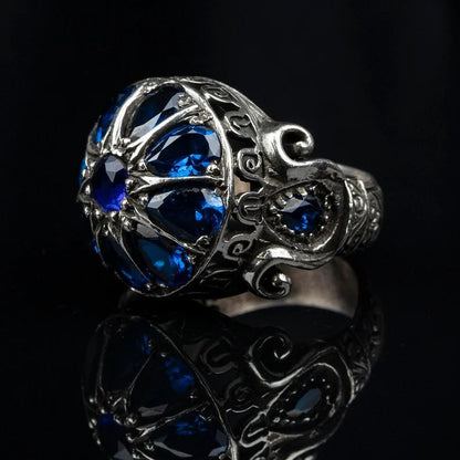 Gental Gems by Karat Kings | Unique Turkish Style Ring with Victorian Blue Zircon |  Sterling Silver Oxidized Ring | Men's Jewelry | With Certificate of Authenticity and  Hallmark