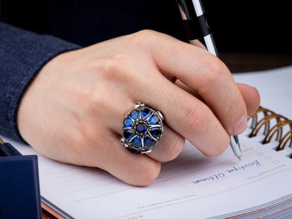 Gental Gems by Karat Kings | Unique Turkish Style Ring with Victorian Blue Zircon |  Sterling Silver Oxidized Ring | Men's Jewelry | With Certificate of Authenticity and  Hallmark
