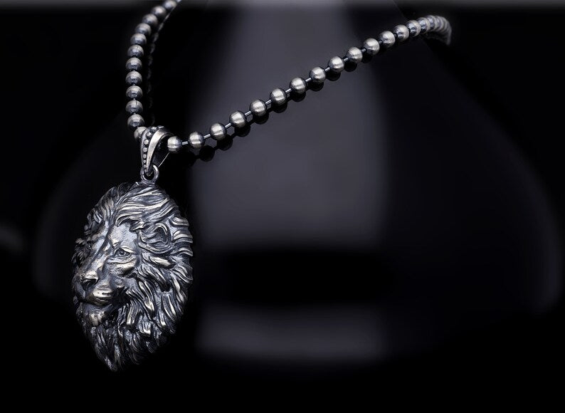 Unique Designed Lion Pendant for Men |  Sterling Silver Oxidized Pendant