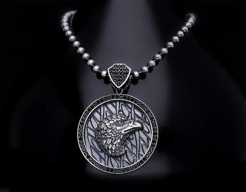 Gental Gems by Karat Kings | Unique Designed Eagle Pendant for Men |  Sterling Silver Oxidized Eagle Pendant