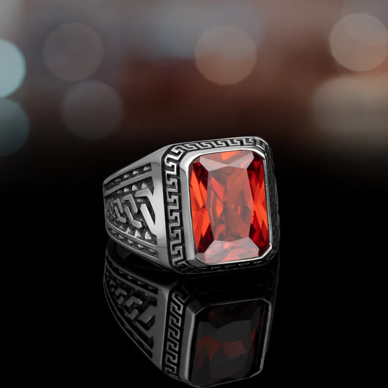 Gental Gems by Karat Kings | Unique Versace Designed Turkish Style Ring with Natural Gomed ,  Sterling Silver Oxidized Ring | Men's Jewelry | With Certificate of Authenticity and  Hallmark