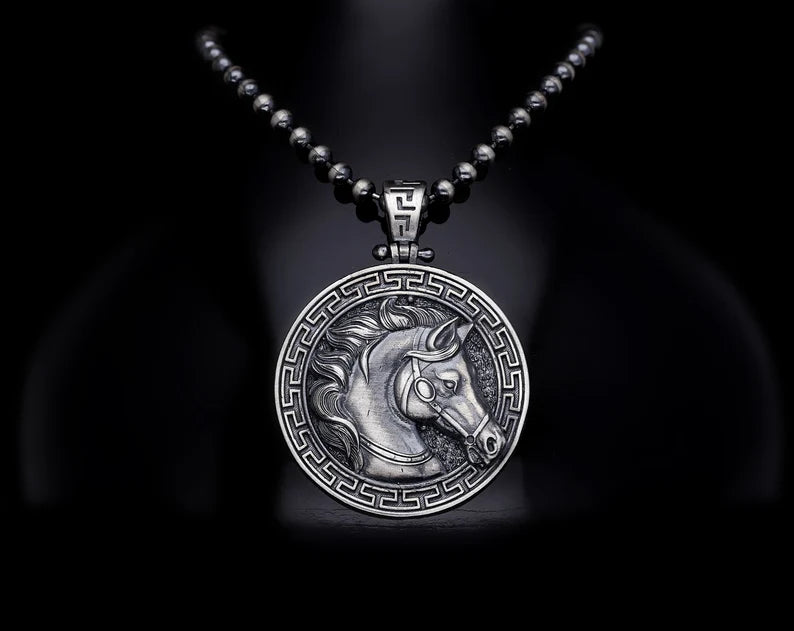 Gental Gems by Karat Kings | Unique Designed Horse Pendant for Men |  Sterling Silver Oxidized Pendant