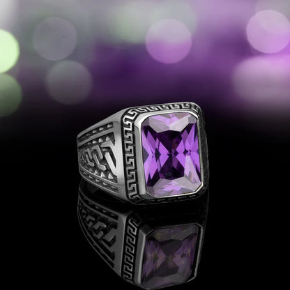 Gental Gems by Karat Kings | Unique Versace Designed Turkish Style Ring with Purple Amethyst ,  Sterling Silver Oxidized Ring | Men's Jewelry | With Certificate of Authenticity and  Hallmark