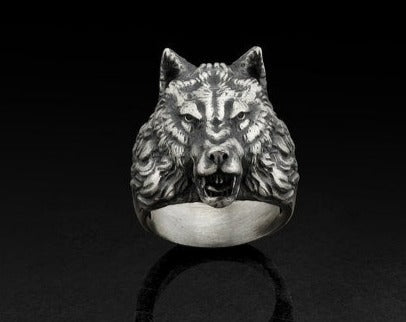 Gental Gems by Karat Kings | Unique Designed Wolf Face Ring |  Sterling Silver Oxidized Ring