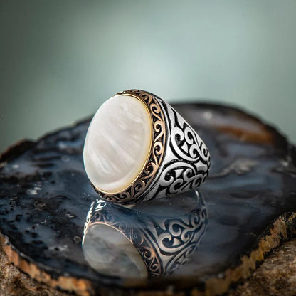 Gental Gems by Karat Kings | Unique Turkish Style Ring with Natural Pearl |  Sterling Silver Oxidized Ring | Men's Jewelry | With Certificate of Authenticity and  Hallmark