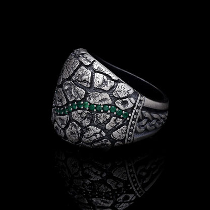 Gental Gems by Karat Kings | Unique Designed Turkish Style Ring with Emerald Stone |  Sterling Silver Oxidized Ring | Men's Jewelry | With Certificate of Authenticity and  Hallmark