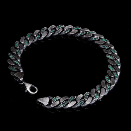 Gental Gems by Karat Kings | 14mm Unique  Green Emerald Iced Cuban Link Bracelet for Men | Dark Oxidized  Silver Bracelet | Men's Jewelry | With Certificate of Authenticity and  Hallmark