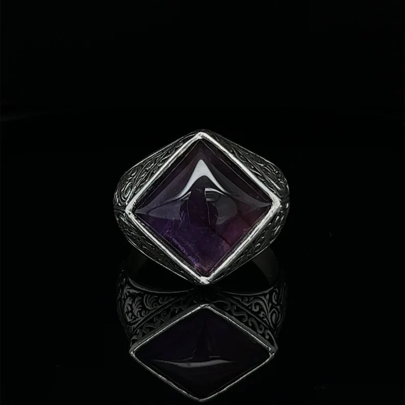 Gental Gems by Karat Kings | Unique  Designed Turkish Style Ring with Purple Amethyst ,  Sterling Silver Oxidized Ring