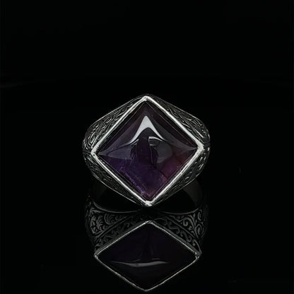 Gental Gems by Karat Kings | Unique  Designed Turkish Style Ring with Purple Amethyst ,  Sterling Silver Oxidized Ring