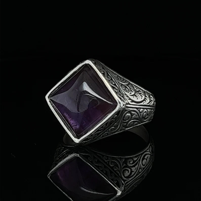 Gental Gems by Karat Kings | Unique  Designed Turkish Style Ring with Purple Amethyst ,  Sterling Silver Oxidized Ring