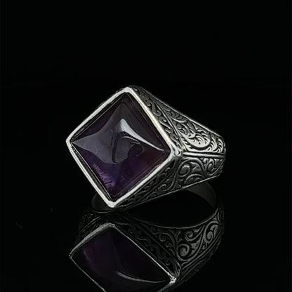 Gental Gems by Karat Kings | Unique  Designed Turkish Style Ring with Purple Amethyst ,  Sterling Silver Oxidized Ring