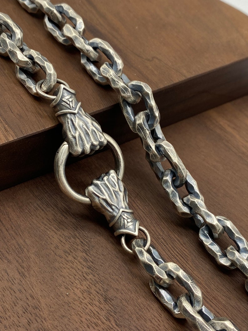 Gental Gems by Karat Kings | 12mm Unique Fist Chain with Vintage Oxidized finish |  Sterling Silver