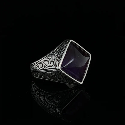Gental Gems by Karat Kings | Unique  Designed Turkish Style Ring with Purple Amethyst ,  Sterling Silver Oxidized Ring