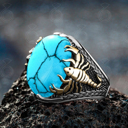 Gental Gems by Karat Kings | Unique Designed Turkish Style Ring with Natural IraniTurquoise (Firoza) |  Sterling Silver Oxidized Ring