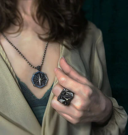 Gental Gems by Karat Kings | Unique Designed Zigzag Style Turkish Style Ring with White Zirconia | 925 Sterling Silver Oxidized Ring | Men's Jewelry | With Certificate of Authenticity and 925 Hallmark