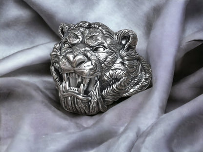Gental Gems by Karat Kings | Unique Designed Solid Ferocious 3D Tiger Face Ring |  Sterling Silver Oxidized Ring | Men's Jewelry | With Certificate of Authenticity and  Hallmark