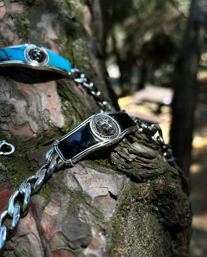 Gental Gems by Karat Kings | Heavy Lion Chain Bracelet with Natural Irani Turquoise (Firoza) for Men |  Sterling Silver Bracelet